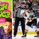 Jamie Oleksiak dukes it out with Keegan Kolesar while the DJ plays “Fresh Prince of Bel Air.”